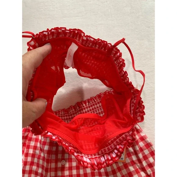 Colsie red white gingham pajamas set smocked spaghetti strap top shorts‎ size XS - Picture 6 of 11